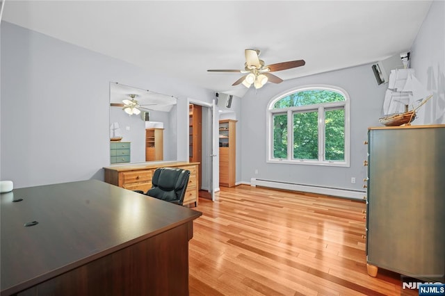 12 Woodland Ct, Wayne, NJ 07470 - office featuring baseboard heating, a ceiling fan, and light wood-style floors