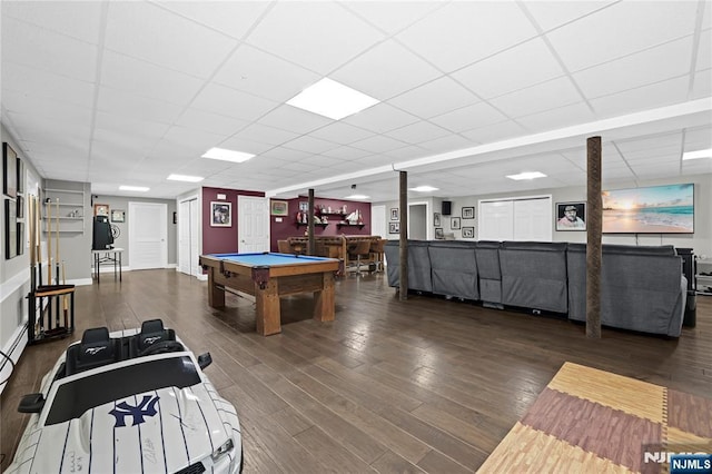 12 Woodland Ct, Wayne, NJ 07470 - game room featuring pool table, wood finished floors, and a paneled ceiling
