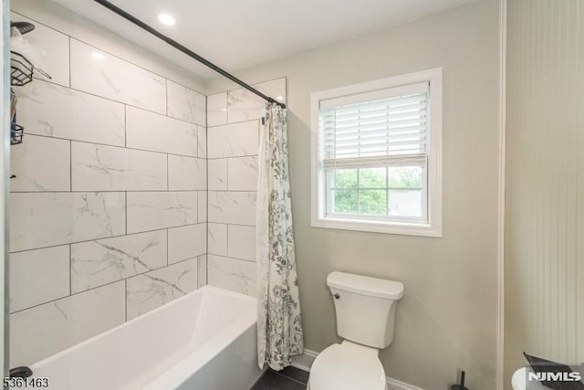 5 Britton St, Netcong Borough, NJ 07857 - bathroom featuring toilet, shower / bathtub combination with curtain, and baseboards