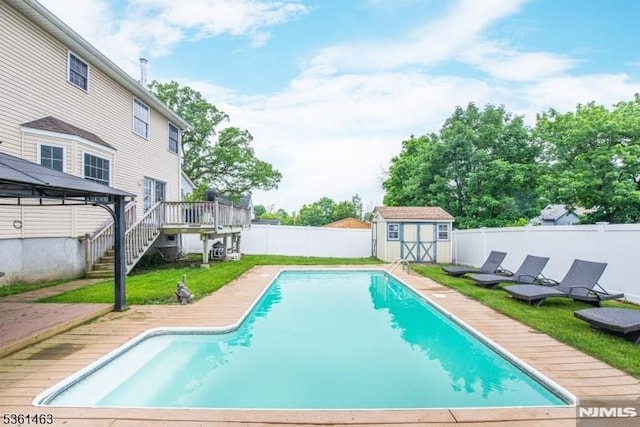 5 Britton St, Netcong Borough, NJ 07857 - view of pool featuring a deck, a fenced backyard, stairs, and a gazebo