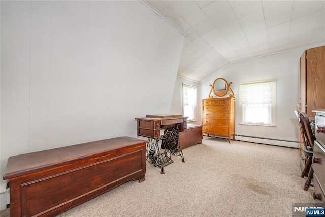 41 Gillies St, Clifton, NJ 07013 - office area with a baseboard heating unit, carpet, and vaulted ceiling