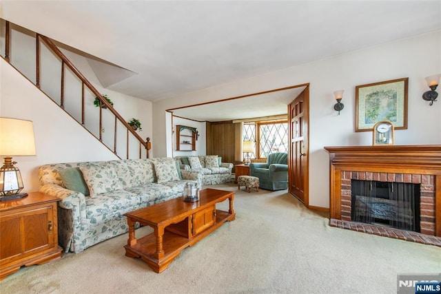 41 Gillies St, Clifton, NJ 07013 - carpeted living area with a fireplace and stairs