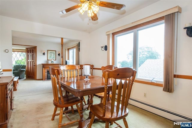41 Gillies St, Clifton, NJ 07013 - dining area featuring ceiling fan, light colored carpet, and a baseboard heating unit