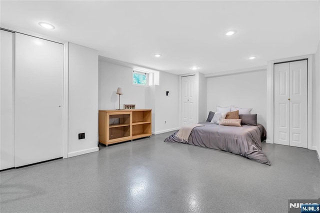 8 Delmar Ave, Cresskill, NJ 07626 - bedroom with multiple closets, baseboards, recessed lighting, and concrete flooring