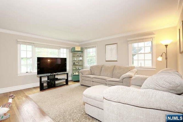 55 Beech St, Westwood, NJ 07675 - living area with wood finished floors, healthy amount of natural light, and crown molding