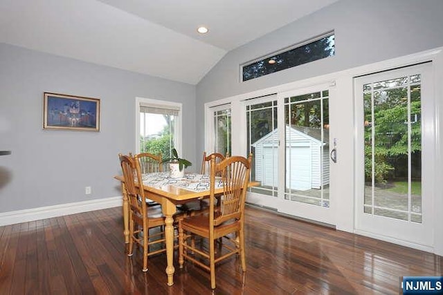 55 Beech St, Westwood, NJ 07675 - dining space featuring vaulted ceiling, plenty of natural light, wood finished floors, and recessed lighting
