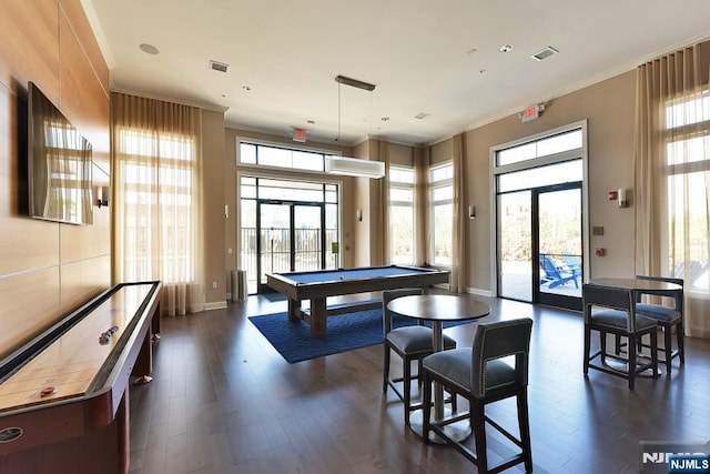 200 Dey St Unit 283, Harrison, NJ 07029 - rec room with billiards, dark wood finished floors, and ornamental molding