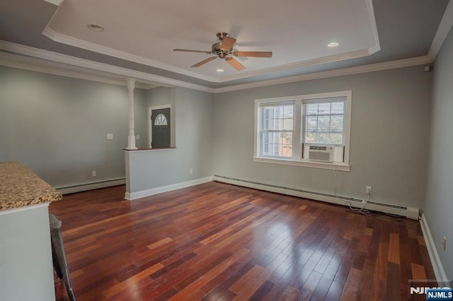 42 Berton Pl, Nutley, NJ 07110 - spare room with baseboard heating, a tray ceiling, a ceiling fan, ornamental molding, and recessed lighting