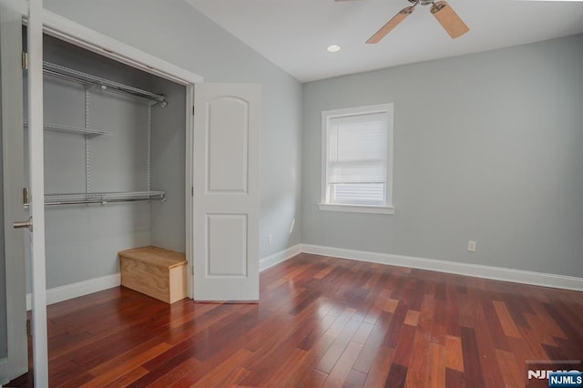 42 Berton Pl, Nutley, NJ 07110 - unfurnished bedroom with baseboards, dark wood finished floors, a closet, a ceiling fan, and recessed lighting