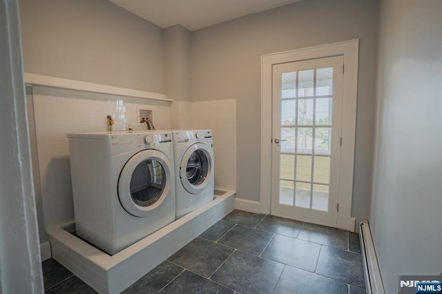 42 Berton Pl, Nutley, NJ 07110 - laundry area with independent washer and dryer, baseboard heating, and baseboards