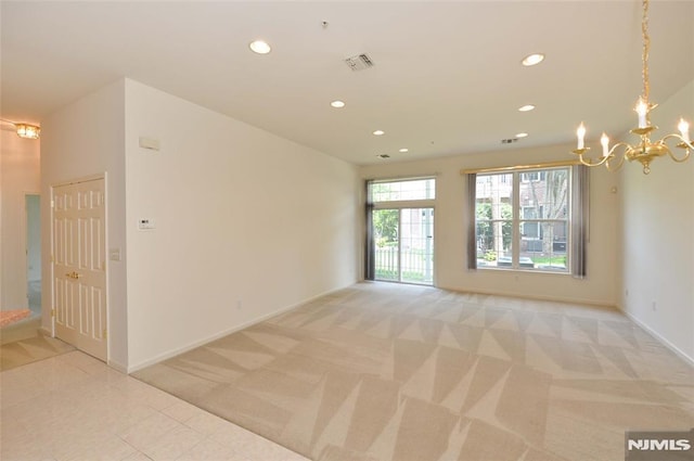 103 Four Seasons Unit 103, Wayne, NJ 07470 - unfurnished room with light colored carpet, recessed lighting, a chandelier, and baseboards