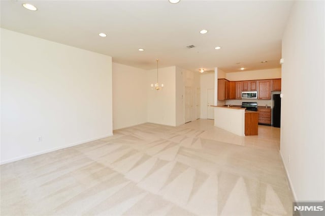103 Four Seasons Unit 103, Wayne, NJ 07470 - unfurnished living room with recessed lighting, light colored carpet, a chandelier, and baseboards