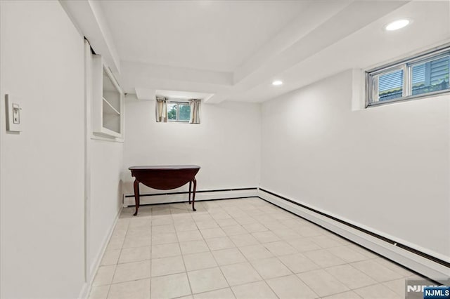 82 Elston St, Bloomfield, NJ 07003 - basement with a baseboard radiator, recessed lighting, a baseboard heating unit, and baseboards