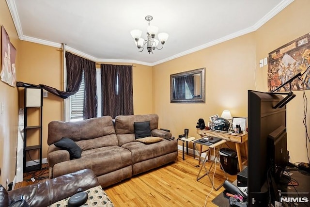361/2 Hecker St, Newark, NJ 07103 - living room featuring light wood-style flooring, a chandelier, crown molding, and a desk