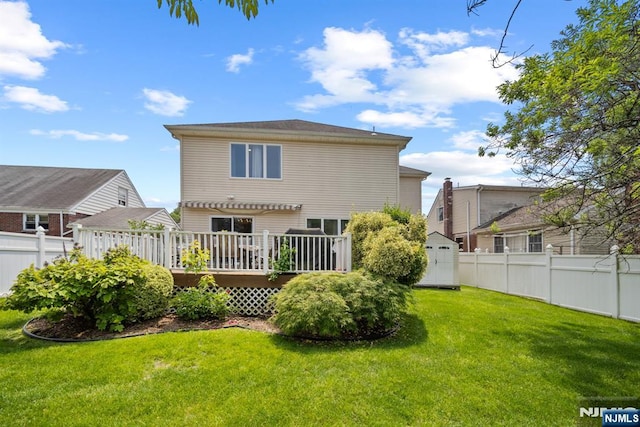 36-15 Garden View Ter, Fair Lawn, NJ 07410 - back of property with a storage shed, a wooden deck, and a fenced backyard