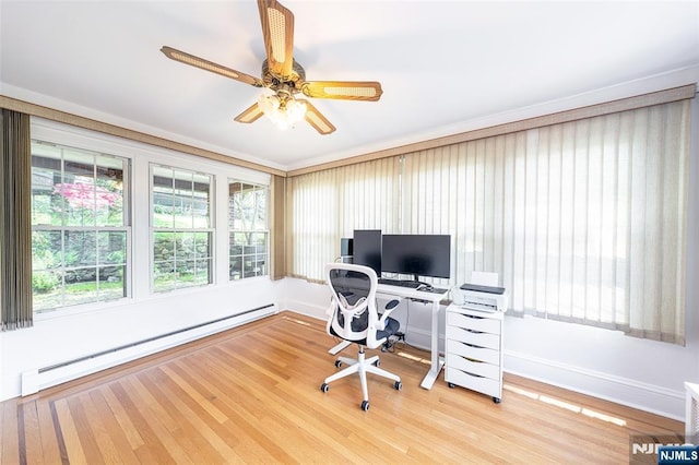 85 Paulin Blvd, Leonia, NJ 07605 - office space featuring a baseboard radiator, baseboards, ceiling fan, and wood finished floors