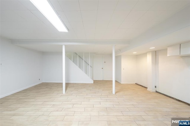 85 Paulin Blvd, Leonia, NJ 07605 - finished basement featuring light wood-type flooring, stairs, baseboards, and recessed lighting