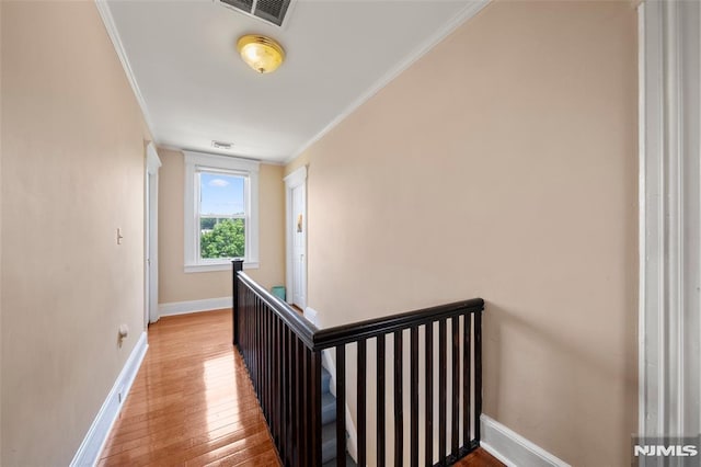 3 Drury Ln, Fort Lee, NJ 07024 - hall featuring an upstairs landing, baseboards, hardwood / wood-style floors, and crown molding