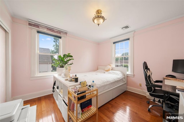 3 Drury Ln, Fort Lee, NJ 07024 - bedroom with ornamental molding, hardwood / wood-style floors, baseboards, and a desk