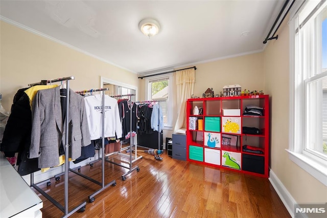 3 Drury Ln, Fort Lee, NJ 07024 - office area with crown molding, wood finished floors, and baseboards