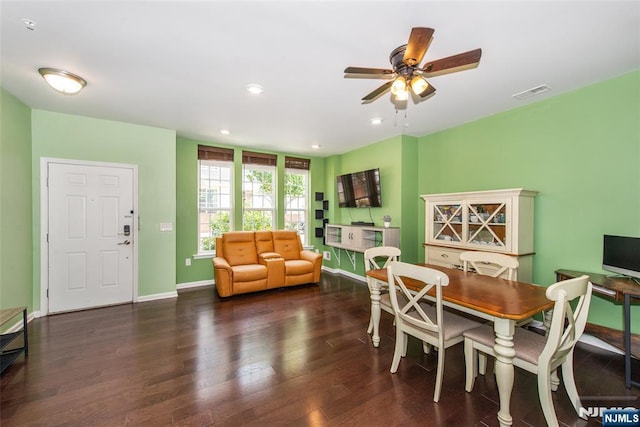 129 Eisenhower Ln Unit 2109, Wood Ridge, NJ 07075 - dining room featuring baseboards, wood finished floors, a ceiling fan, and recessed lighting