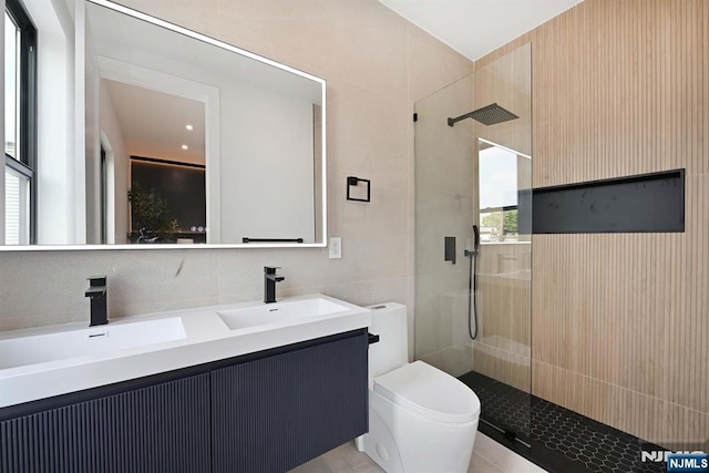 262 Webster Ave Unit 2, Jersey City, NJ 07307 - full bath with tiled shower, double vanity, and tile walls