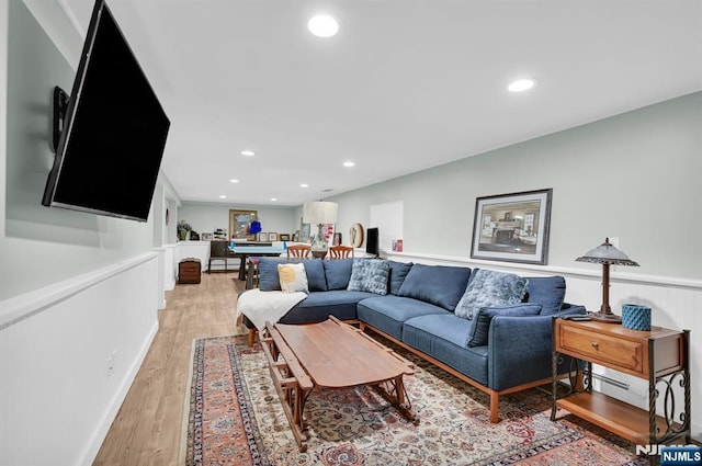 39 N 5th St, Park Ridge, NJ 07656 - living room with light wood-style floors, recessed lighting, and wainscoting