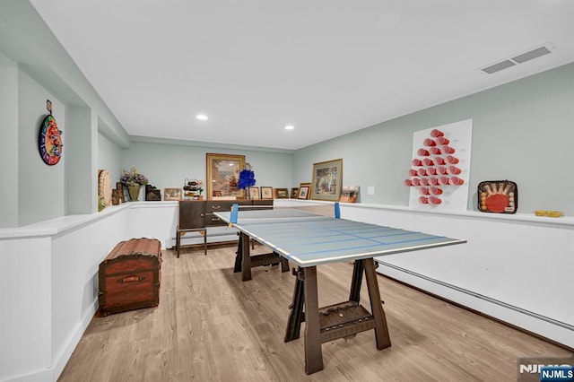 39 N 5th St, Park Ridge, NJ 07656 - rec room with baseboard heating, light wood-style flooring, and recessed lighting