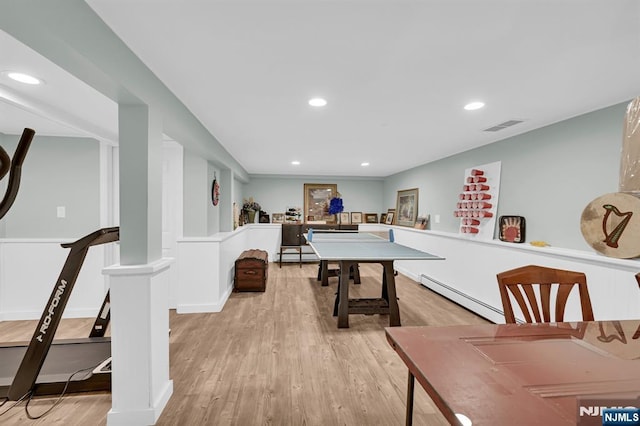 39 N 5th St, Park Ridge, NJ 07656 - recreation room with baseboard heating, light wood-style flooring, and recessed lighting