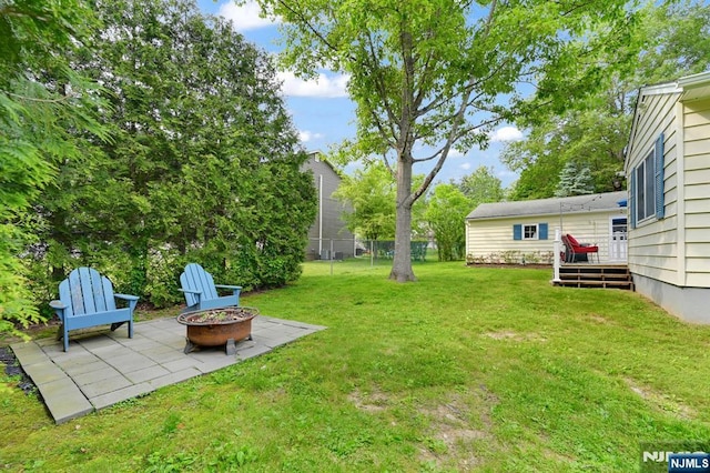 39 N 5th St, Park Ridge, NJ 07656 - view of yard with an outdoor fire pit, a wooden deck, and a patio