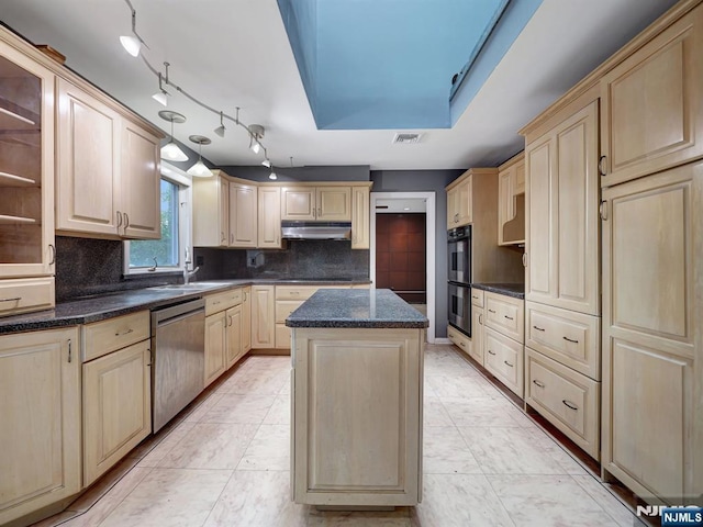 39 Daniels Dr, Clifton, NJ 07013 - kitchen featuring stainless steel appliances, under cabinet range hood, and light brown cabinetry