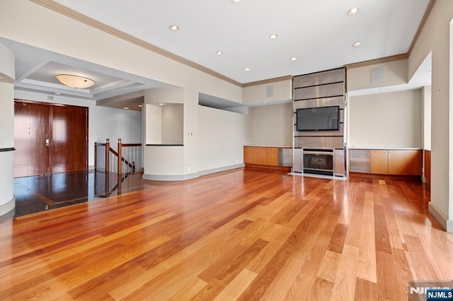 200 Old Palisade Unit Ph4/5, Fort Lee, NJ 07024 - unfurnished living room with ornamental molding, light wood-type flooring, and recessed lighting