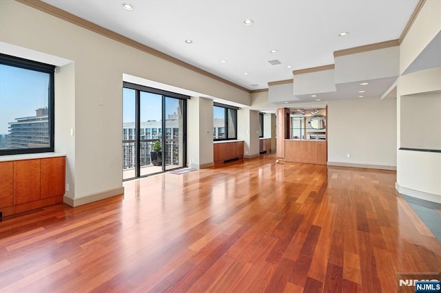 200 Old Palisade Unit Ph4/5, Fort Lee, NJ 07024 - unfurnished living room featuring crown molding, light wood-style flooring, and recessed lighting