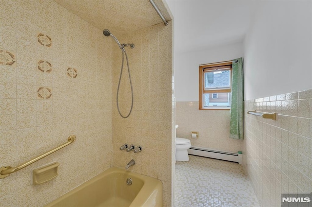 15 Jersey St, East Rutherford, NJ 07073 - full bathroom with a baseboard radiator, tub / shower combination, tile walls, and wainscoting