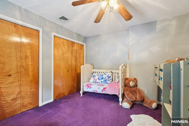 4 Lenape Trl, Wayne, NJ 07470 - carpeted bedroom with a ceiling fan and two closets