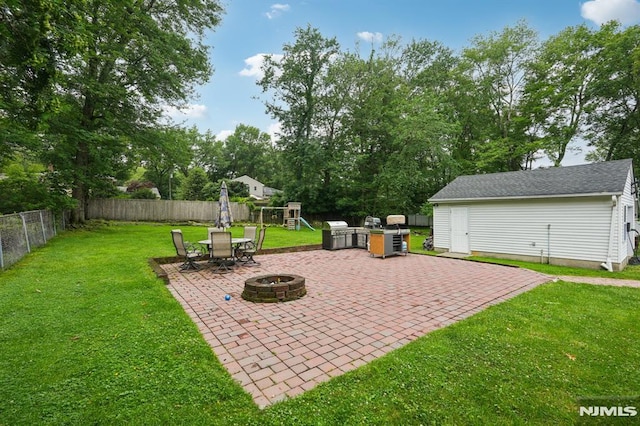 4 Lenape Trl, Wayne, NJ 07470 - view of patio / terrace featuring an outdoor fire pit and a playground