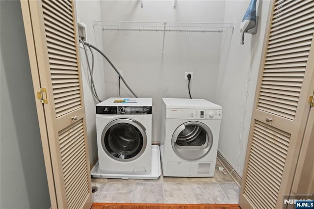 7400 River Rd Unit 120, North Bergen, NJ 07047 - washroom with washing machine and clothes dryer, a heating unit, and stone finish floors