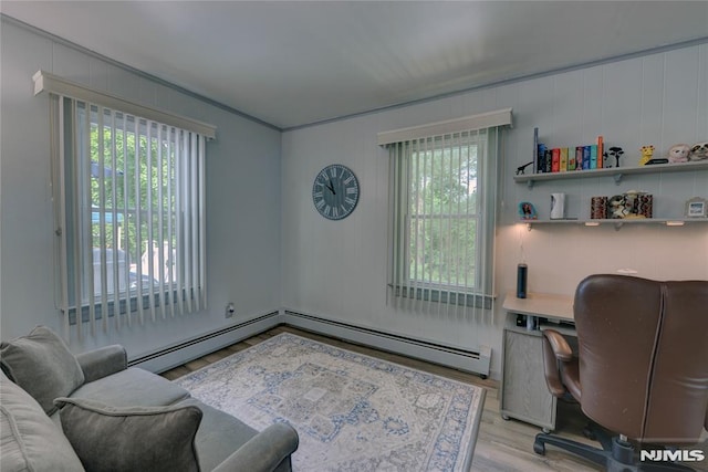 21 Bartholdi Ave, Wanaque, NJ 07420 - office featuring a baseboard radiator, healthy amount of natural light, and light wood finished floors