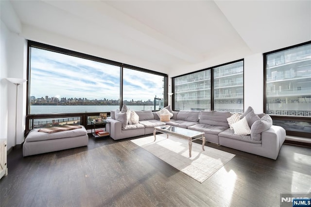 9 Somerset Ln Unit 201, Edgewater, NJ 07020 - living room featuring wood finished floors, healthy amount of natural light, and a view of city