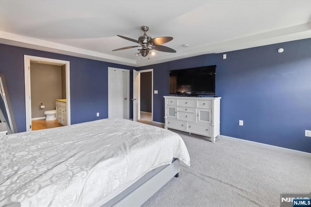 73 Autumn Way Unit 24, Montvale, NJ 07645 - bedroom with carpet floors, a ceiling fan, and ensuite bath