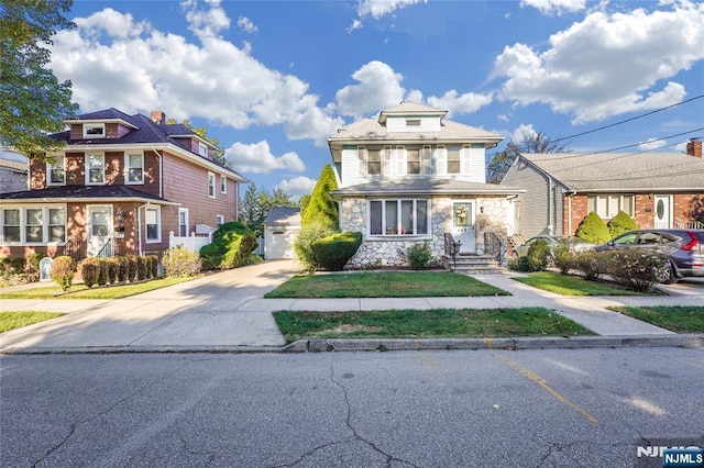 405 Abbott Ave, Ridgefield, NJ 07657 - american foursquare style home featuring an outdoor structure, stone siding, and driveway