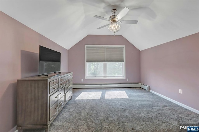 178 Arthur St, Hillsdale, NJ 07642 - additional living space featuring baseboard heating, ceiling fan, carpet, and vaulted ceiling