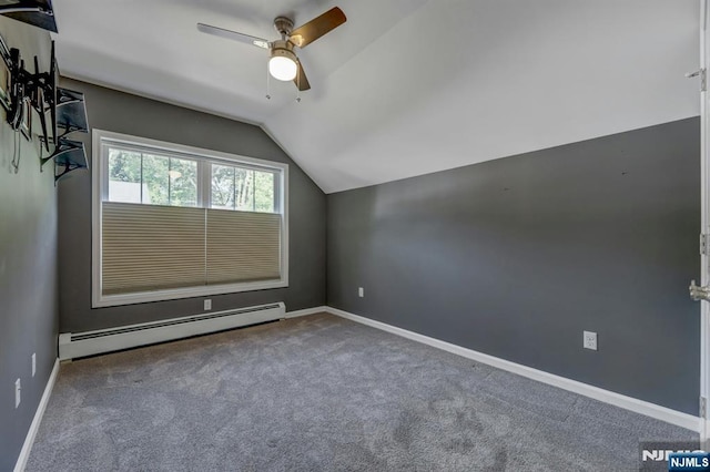 178 Arthur St, Hillsdale, NJ 07642 - additional living space featuring a baseboard radiator, vaulted ceiling, ceiling fan, and carpet floors