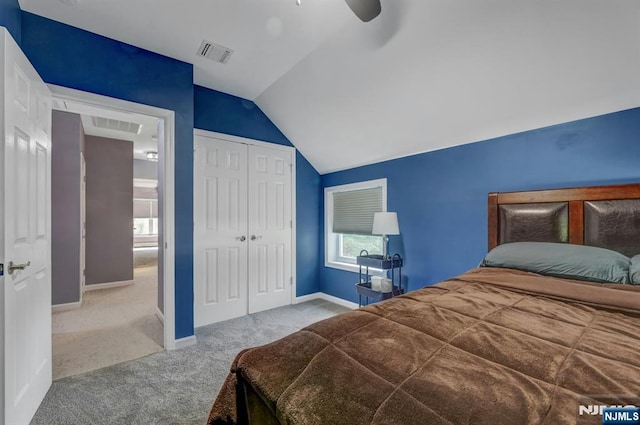 178 Arthur St, Hillsdale, NJ 07642 - carpeted bedroom featuring lofted ceiling, a closet, and a ceiling fan
