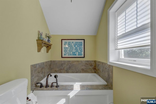 178 Arthur St, Hillsdale, NJ 07642 - bathroom featuring a garden tub and lofted ceiling