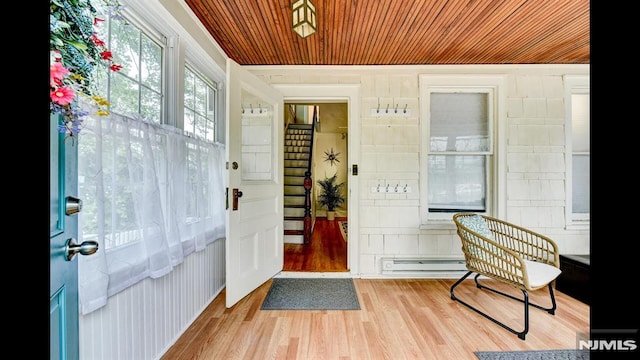 118 High St, Nutley, NJ 07110 - entrance foyer featuring wood ceiling, wood finished floors, and baseboard heating