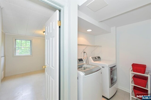16 Murray Rd, Montvale, NJ 07645 - washroom featuring baseboards and washing machine and dryer