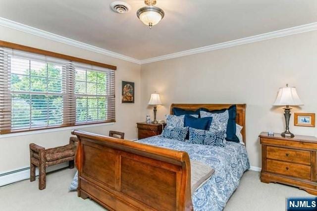 74 O Shaughnessy Ln, Closter, NJ 07624 - bedroom featuring carpet floors, ornamental molding, and a baseboard heating unit
