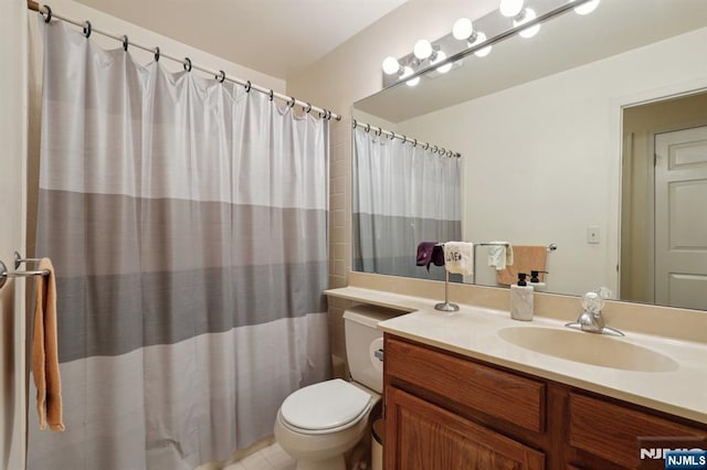 1907 Faulkner Ct, Mahwah, NJ 07430 - bathroom with vanity, a shower with shower curtain, and tile patterned floors