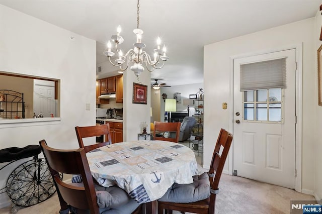 1907 Faulkner Ct, Mahwah, NJ 07430 - dining space with a chandelier, light colored carpet, and ceiling fan